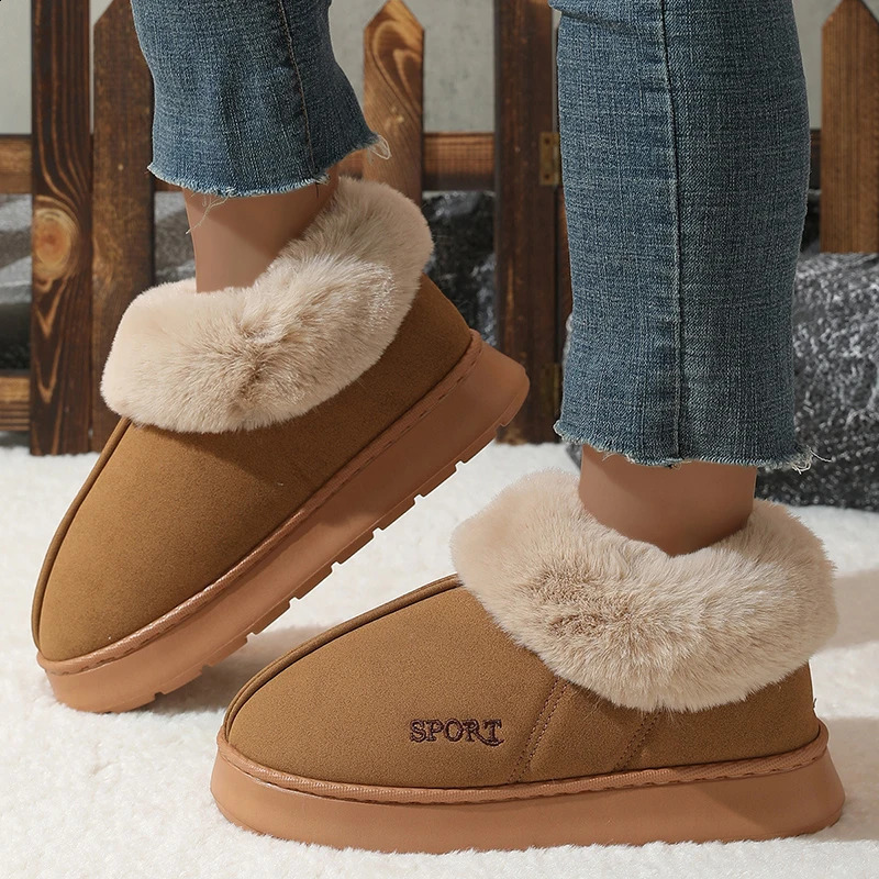 Pink Faux Fur Winter Boots Women Suede Short Plush Snow Woman Non Slip Thick Bottom Cotton Padded Shoes 45 241223