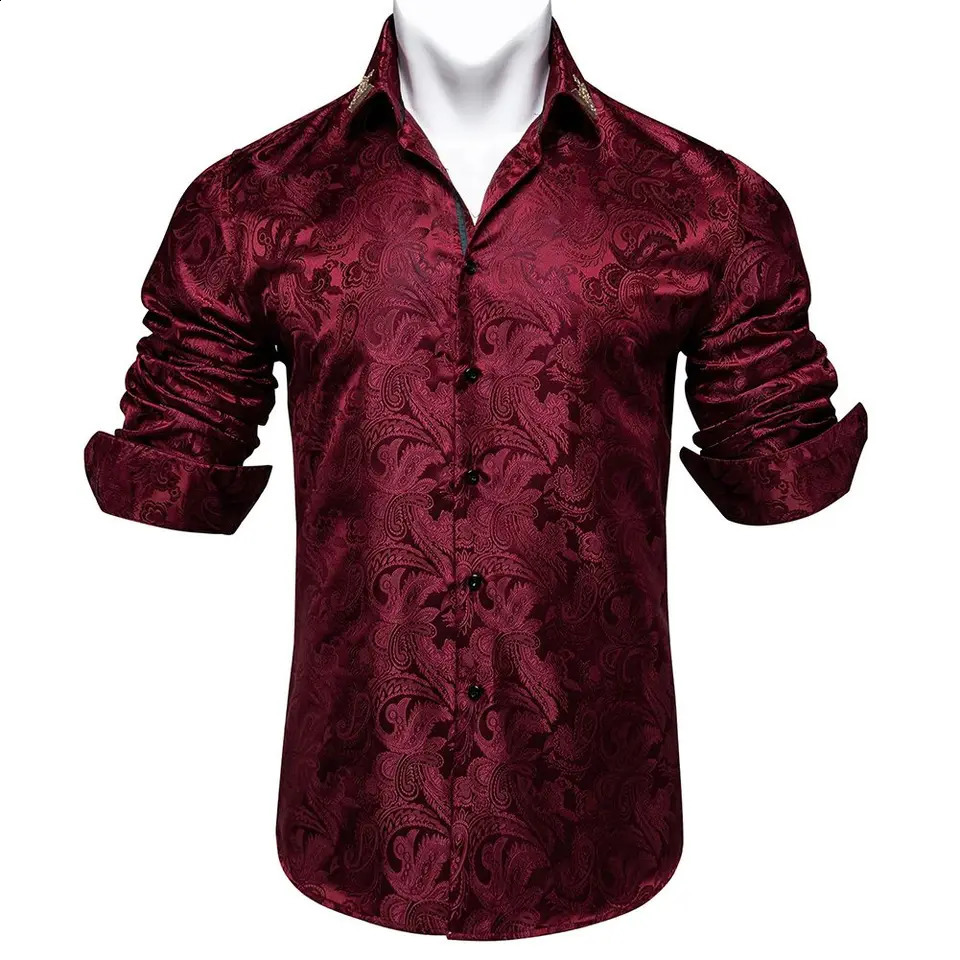 Mens Paisley Silk Long Sleeve Shirts Formal Tuxedo Wedding Party Blouse Shirt And Man Tops Fashion 241220
