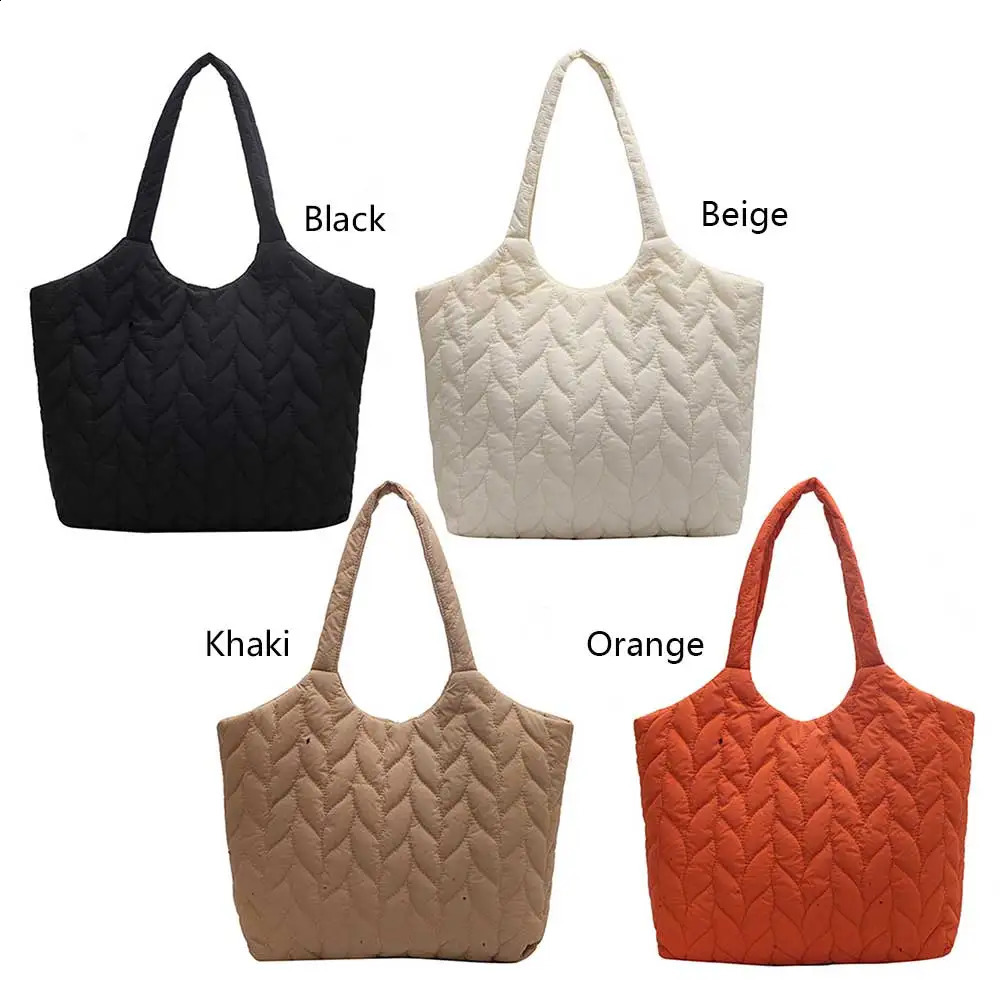Quilted Ladies Shopper Bag Embroidery Thread Top-handle Bag Large Capacity Fashion Nylon Soft Cotton-Padded for Weekend Vacation 241228