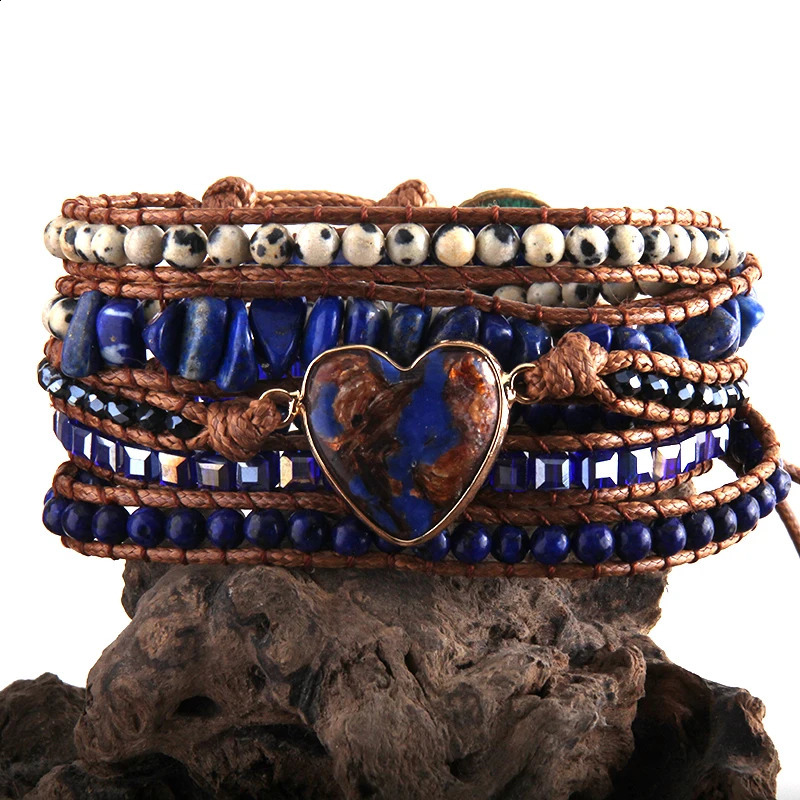 RH Fashion Bohemian Jewelry Women Vegan Boho Bracelet Mixed Natural Stones Heart Charm 5 Strands Wrap Bracelets Drop 241227