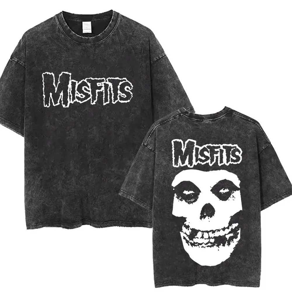 Washed Vintage Hardcore Punk Band Misfits Tshirt Horror Skeleton Graphic T-shirt Men Womens Fashion Casual Oversized T Shirts X241228
