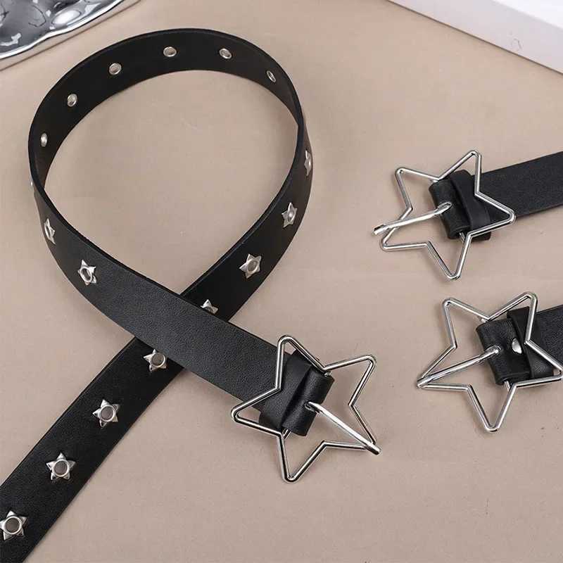 Star Eye Rivet Belt Goth Style Double Pin Buckle Man/woman Fashion Casual Punk Style Pu Leather Waistband for Jeans Y2K Belt W241228