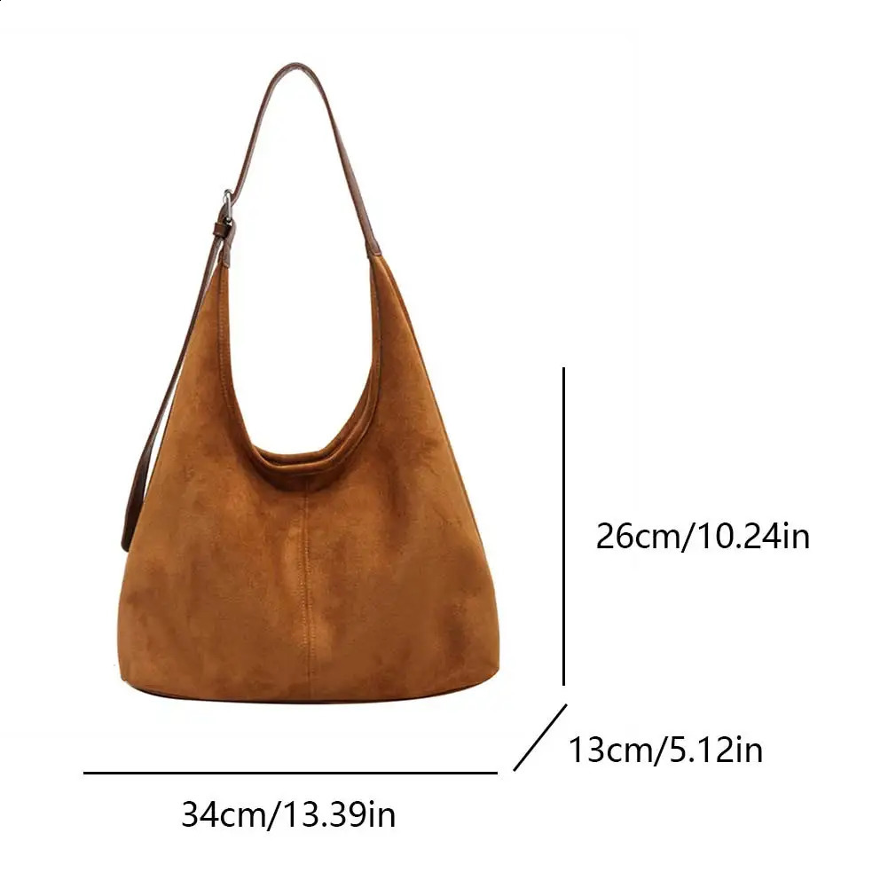 Women Suede Shoulder Bag Simple Tote Handbag Large Capacity Stylish Commuting Bag Solid Color Vintage Hobo Bag Top Handle Bag 241228