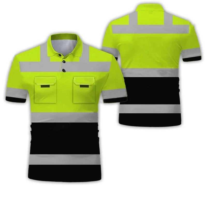 3D printed workwear shirt shirt mens casual fashion workwear button lapel short sleeved mens T-shirt top safety clothing X241228
