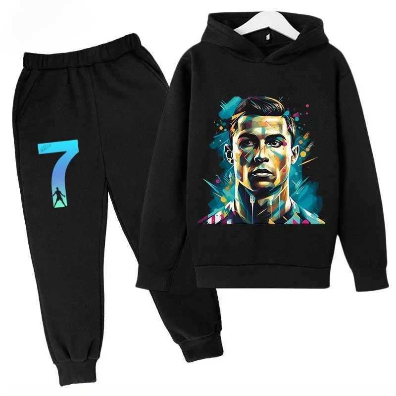 Sweatshirt Pants 2-piece Set for Boy and Girl Kid Sports Hoodie Set Ronaldo Avatar Printed Children Clothes Baby Set Sportsuit X241228