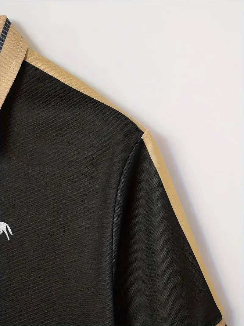 Summer new style fashion business casual short-sleeved shirt shirt mens trend high quality printed lapel color matching T-shirt X241228