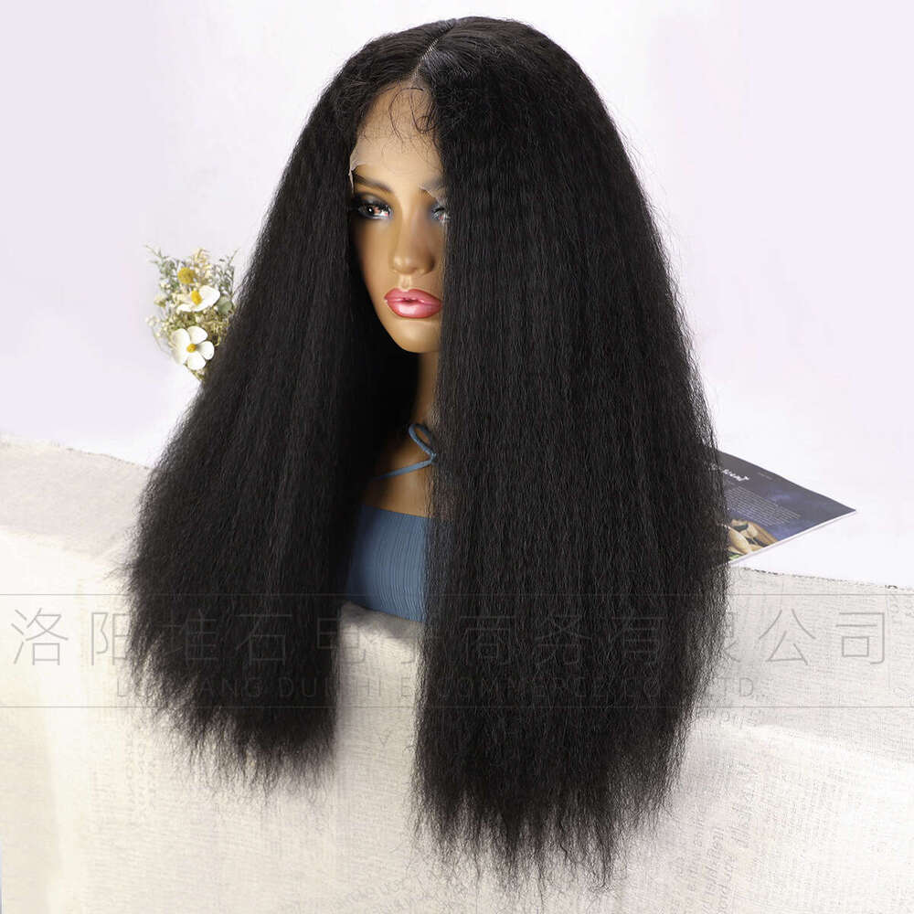 Women's Front Lace Yaki Wig Medium Split Straight Hair 13 4 * 1 Synthetic Headset T Part Lace Kq2 Kq2
