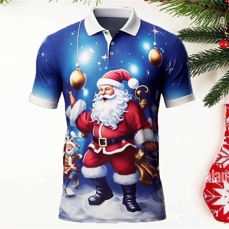 Santa Claus Mens shirt Shirt 3D Printed Casual Short Sleeve Outdoor Daily Wear Shirt Mens Button T-shirt X241228