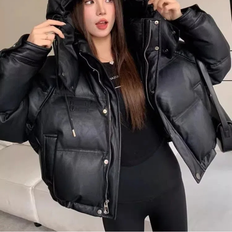 Winter New Solid Color Hooded Long Sleeve Fashion Parkas Women High Street Casual Loose Zipper Button Pocket All-Match Outwear