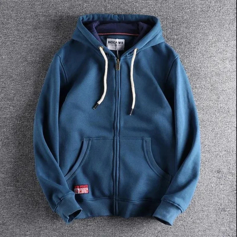 Man Hoodies Pocket Full Zip Up Sweatshirts for Men Solid Loose Harajuku Fashion Overfit Tops Winter Y2k Clothes S 241223
