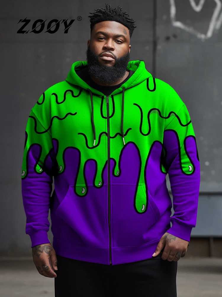 ZOOY (L-9XL) Plus Size Mens Skull Hip Hop Graffiti Street Long Sleeve Zipper Hoodie X241228