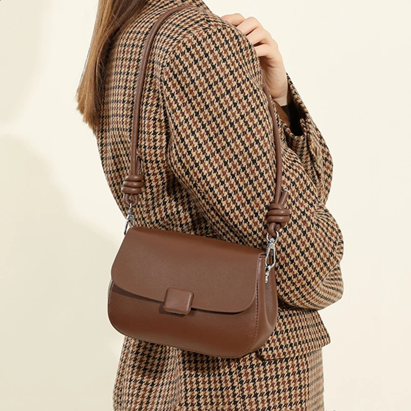 Hifashion Vintage Genuine Leather Underarm Small Shoulder Bags For Women 2025 Trend ner Saddle Crossbody Ladies Handbags 241227