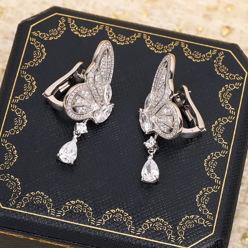 Summer high quality pure 925 Sterling Silver Trend Jewelry Ladies Sweet Butterfly exquisite drop ear clips 241226