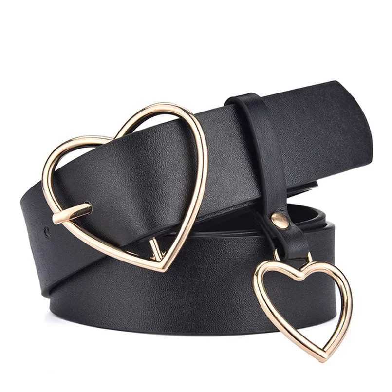 Cute Leather Belt Metal Heart Shape Buckle Camel White Black Retro PU Waistband Designer Skirts Pants Strap for Women Girls W241228