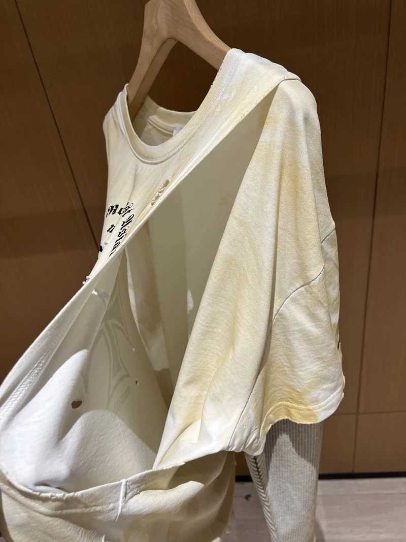 On Slve Grailz Project Apricot Loose Washed Hole Dirty Stain T Shirt Men Women Hip Hop Thr Fake Items Design T-shirts T X2412281