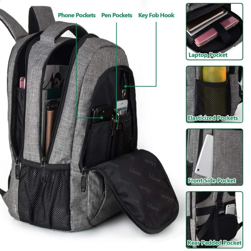 Travel Laptop Backpack Business Sturdy Laptops Backpack with USB Charging Port Water Resistant Computer Bag for Men Women 241228