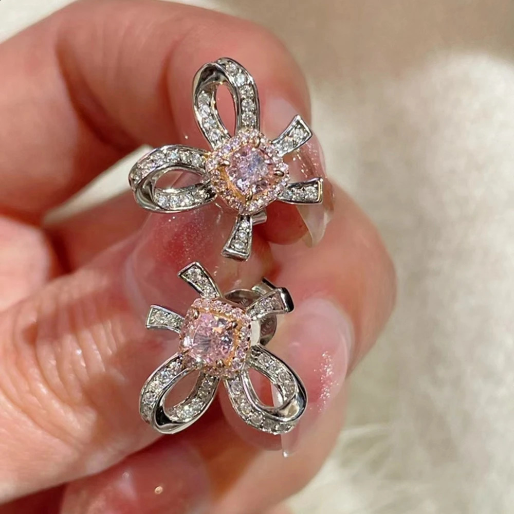 Wong Rain 925 Sterling Silver Crushed Ice Cut Lab Sapphire High Carbon Diamond Gemstone Bowknot Ear Studs Earrings Fine Jewelry 241226