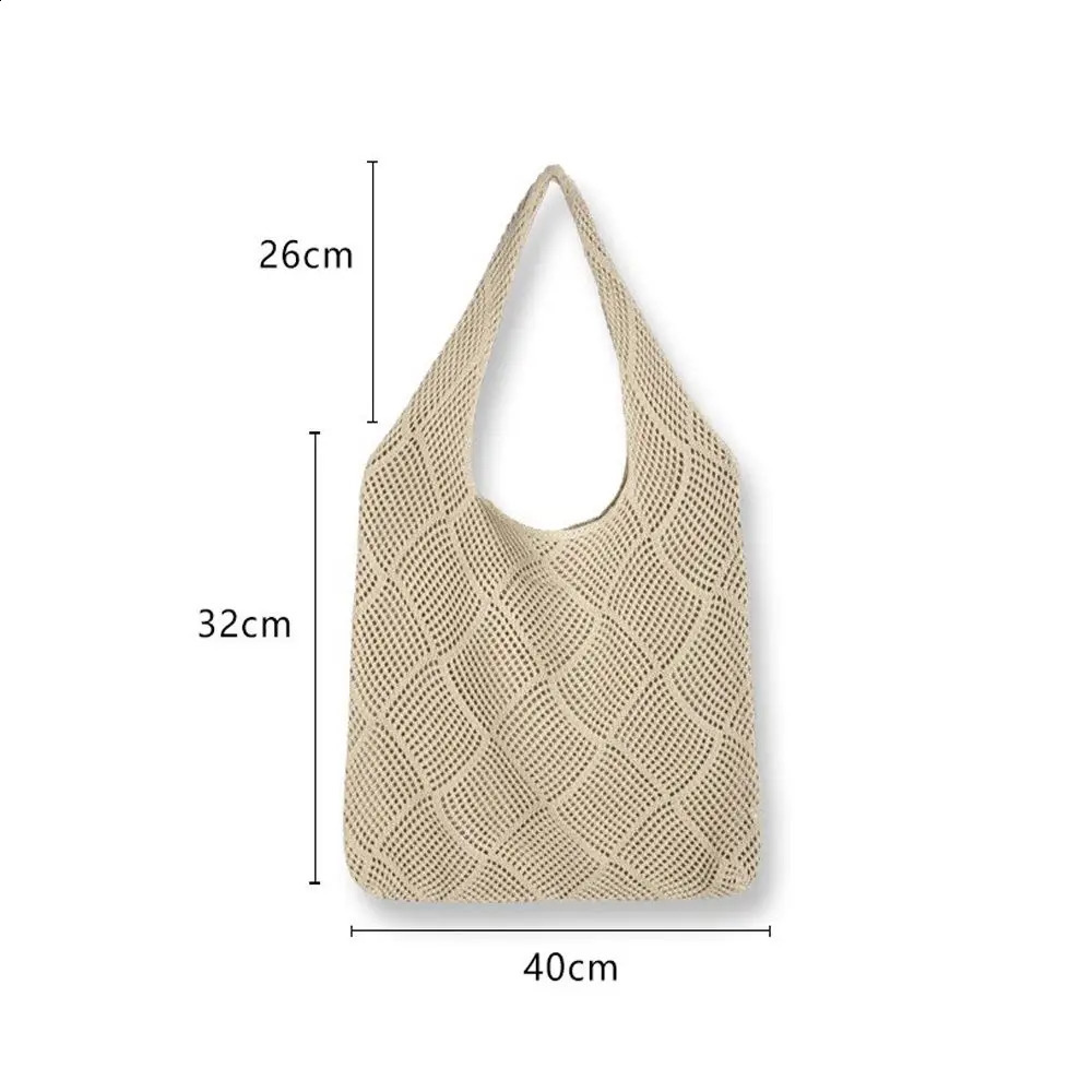 Fashion Women Hollow Woven Shoulder Bags Large Capacity Crochet Bag Knitting Handbags Eco Female Shopping Tote 241225