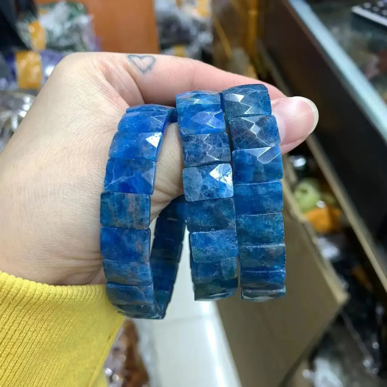 Natural Apatite Stone Beads Bracelet Natural Gemstone Bangle Charming Jewelry for Woman for Gift Wholesale 241227