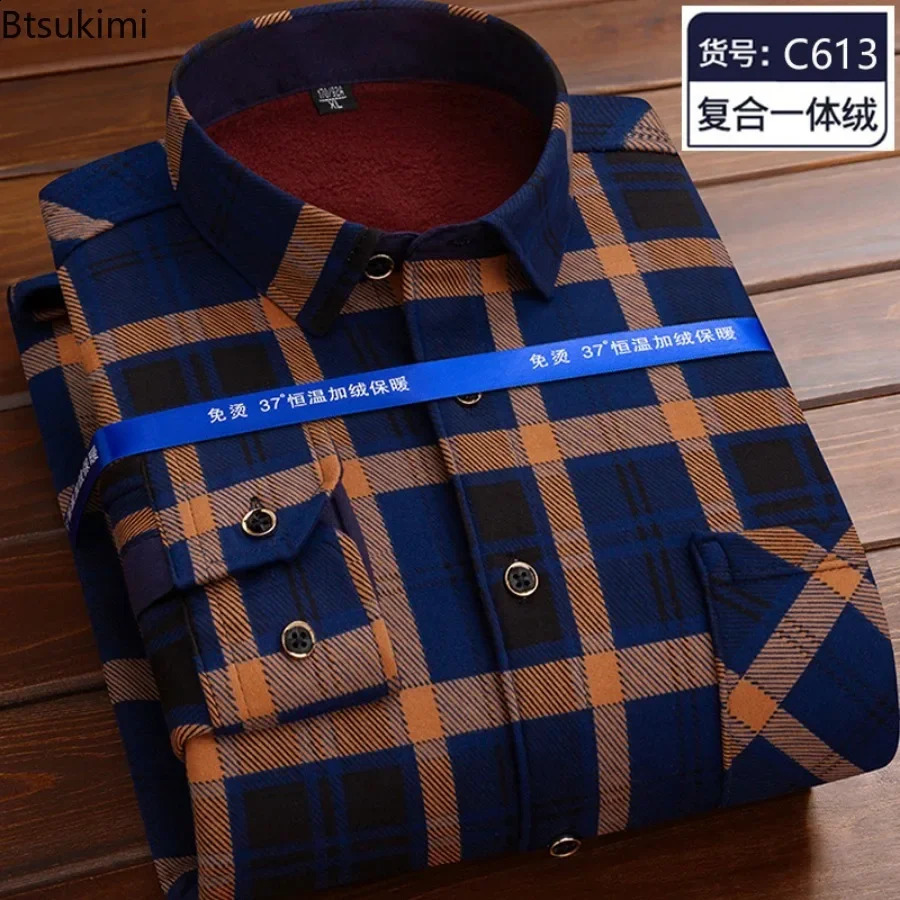 Flannel Men Shirt Autumn Winter Male Long Sleeve Plaid Shirt Thick Fleece Lined Soft Casual Flannel Warm Dress Shirt Male 241223