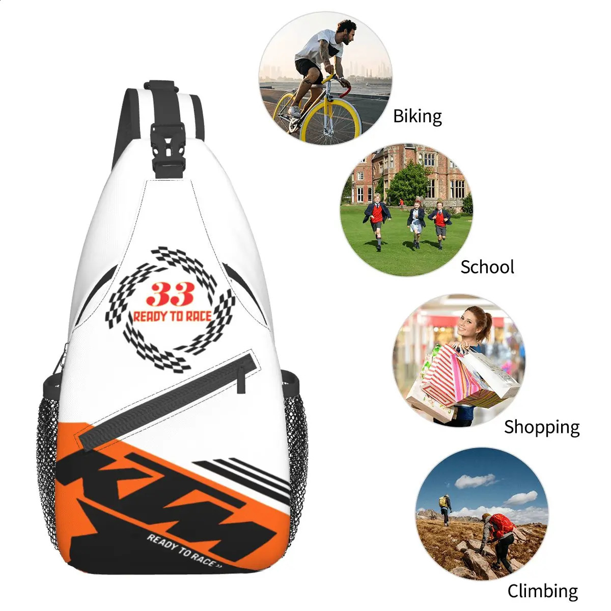 Ready To Race Crossbody Sling Bag Small Chest Bag Motard Motocross Shoulder Backpack Daypack for Hiking Outdoor Sports Pack 241228