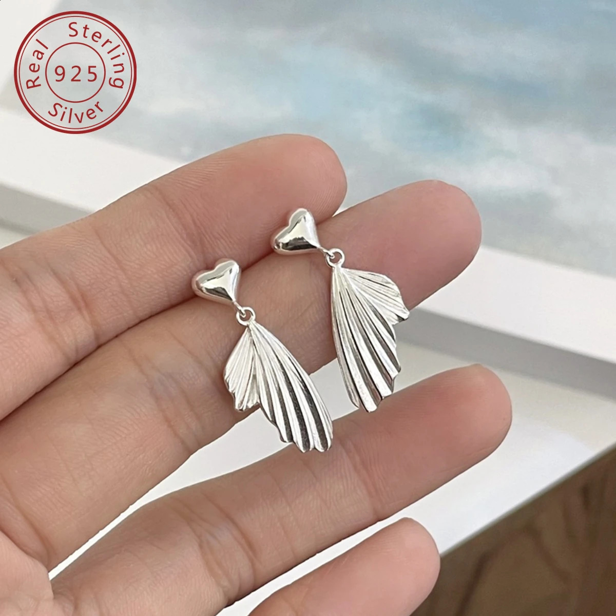925 silver butterfly wings mermaid tail love heart earrings Korean style senior minimalist style versatile daily commuting 241226