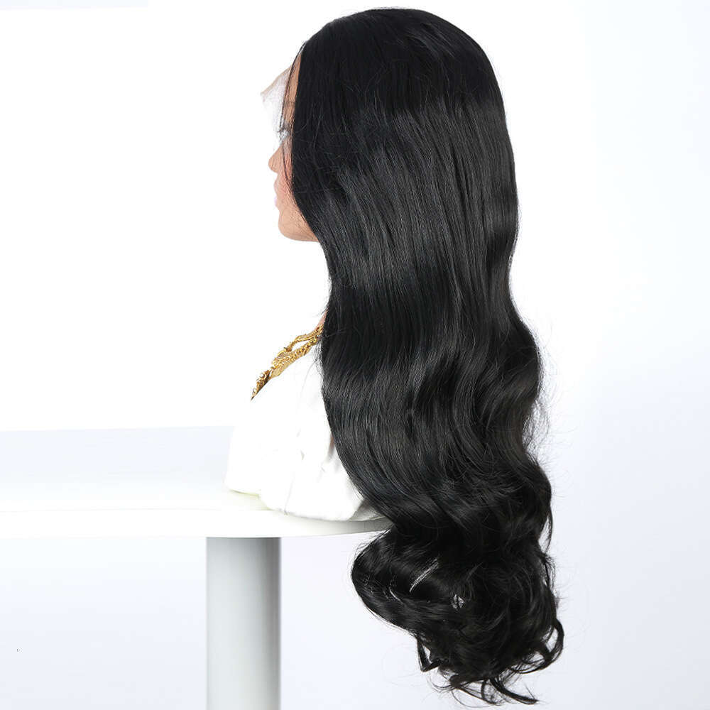 New Women's 13 * 4 Front Lace Synthetic Wig Head Cover Black Medium Split Large Wave Long Curly Hair Kq2 Kq2