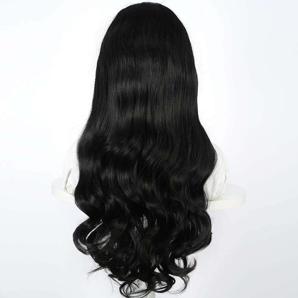New Women's 13 * 4 Front Lace Synthetic Wig Head Cover Black Medium Split Large Wave Long Curly Hair Kq2 Kq2