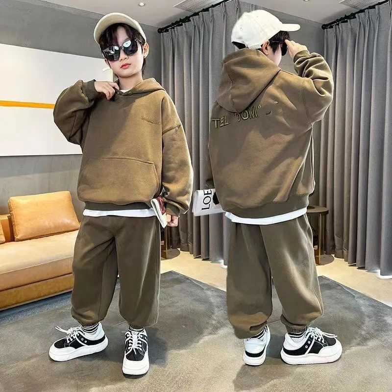 Autumn Children Boy Clothes Set Teenage Girls Letter Hoodies Pullover and Pants Suit Kid Sweatshirts Top and Bottom Tracksuits X241228