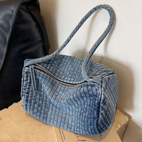 Hong Kong Feng Shui Washed Denim Cloth For Women, New Autumn And Winter Korean Version, Fashionable Large Capacity Casual Single Shoulder Armpit Bag