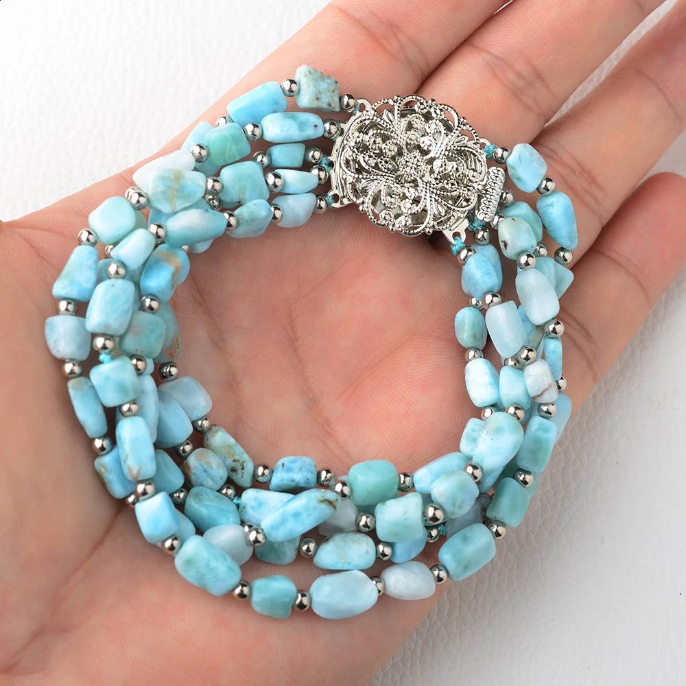 8 5 Strands Natural Square Blue Larimar Bracelet 241227