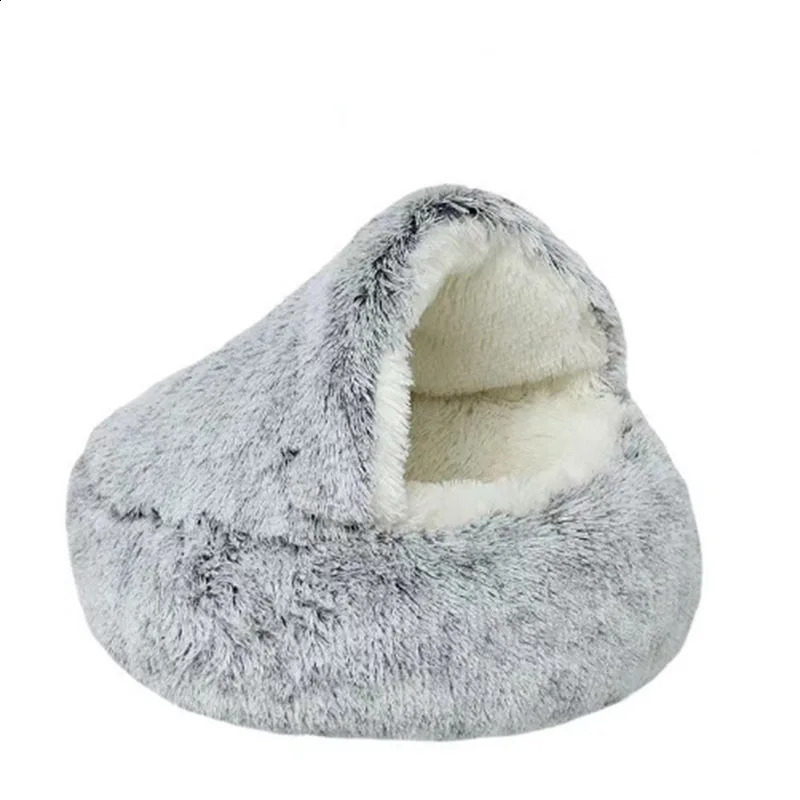 Cat Nest Accessories Round Warm Cats Bed Pet Products House Supplies Sleeping Bag Winter Long Plush Cat Stuff Bed For Small Dogs 241225