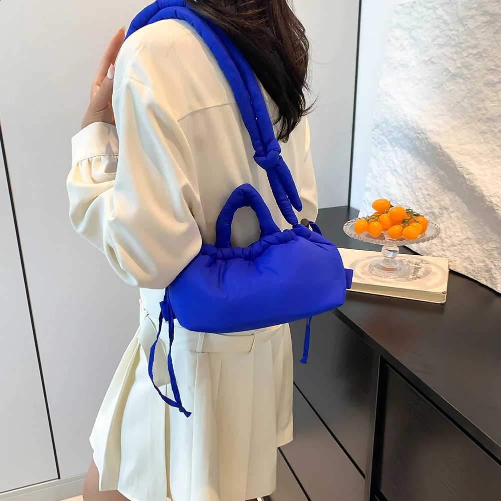 Candy Color Fashion Handbag Soft Puffer Crossbody Bag Cotton Padded with Adjustable Strap for Women Work Shopping Travel 241227