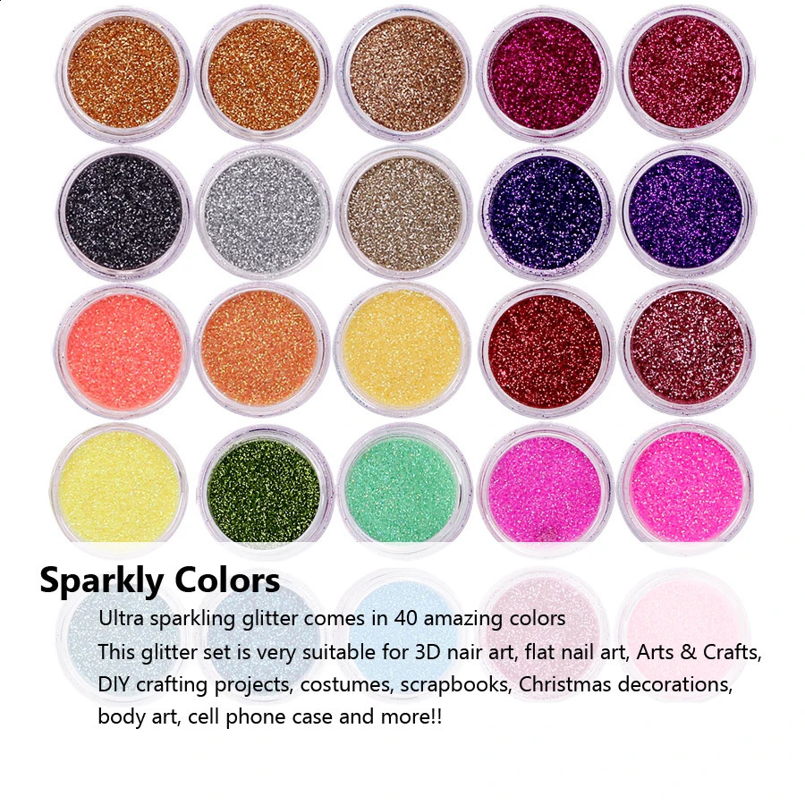 40Pcs/Set Nail Glitter Mix Colors Nail Art Fine Powder Dust UV Gel Polish Acrylic Nail Tips DIY Decoration Tools 241223
