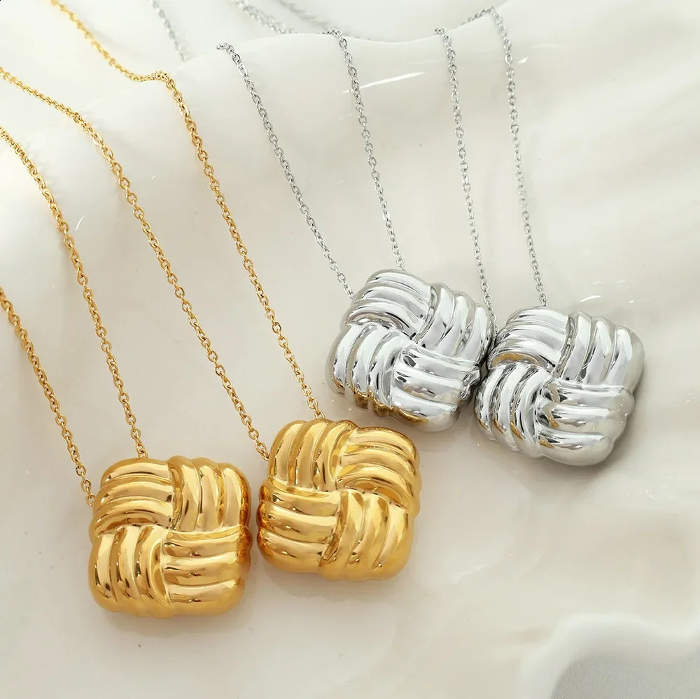 Trendy Stainless Steel Geometric Square Pendant Necklace Earrings Set for Women 18KGold Plated Anti Allergic Jewelry Set Party 241226