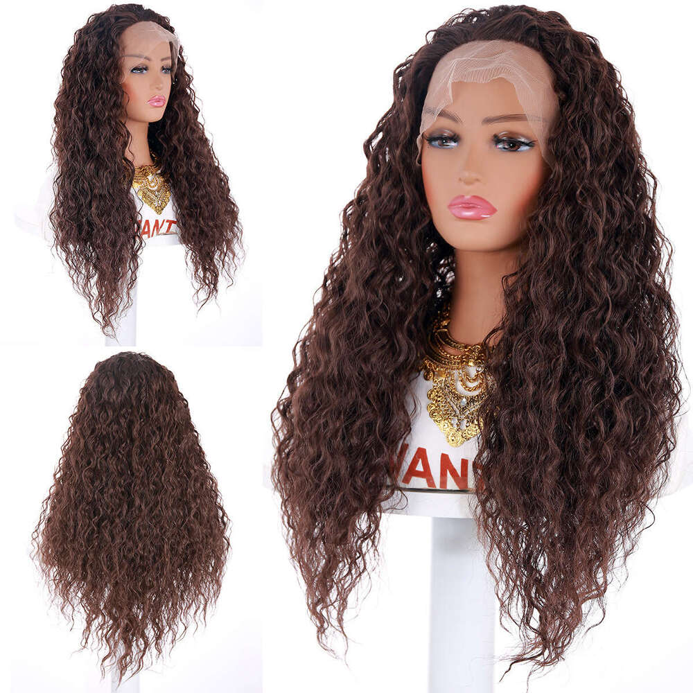Front Lace Small Corn Perm Wig Dark Brown Medium Split Long Roll Heating Synthetic Headband Kq2 Kq2