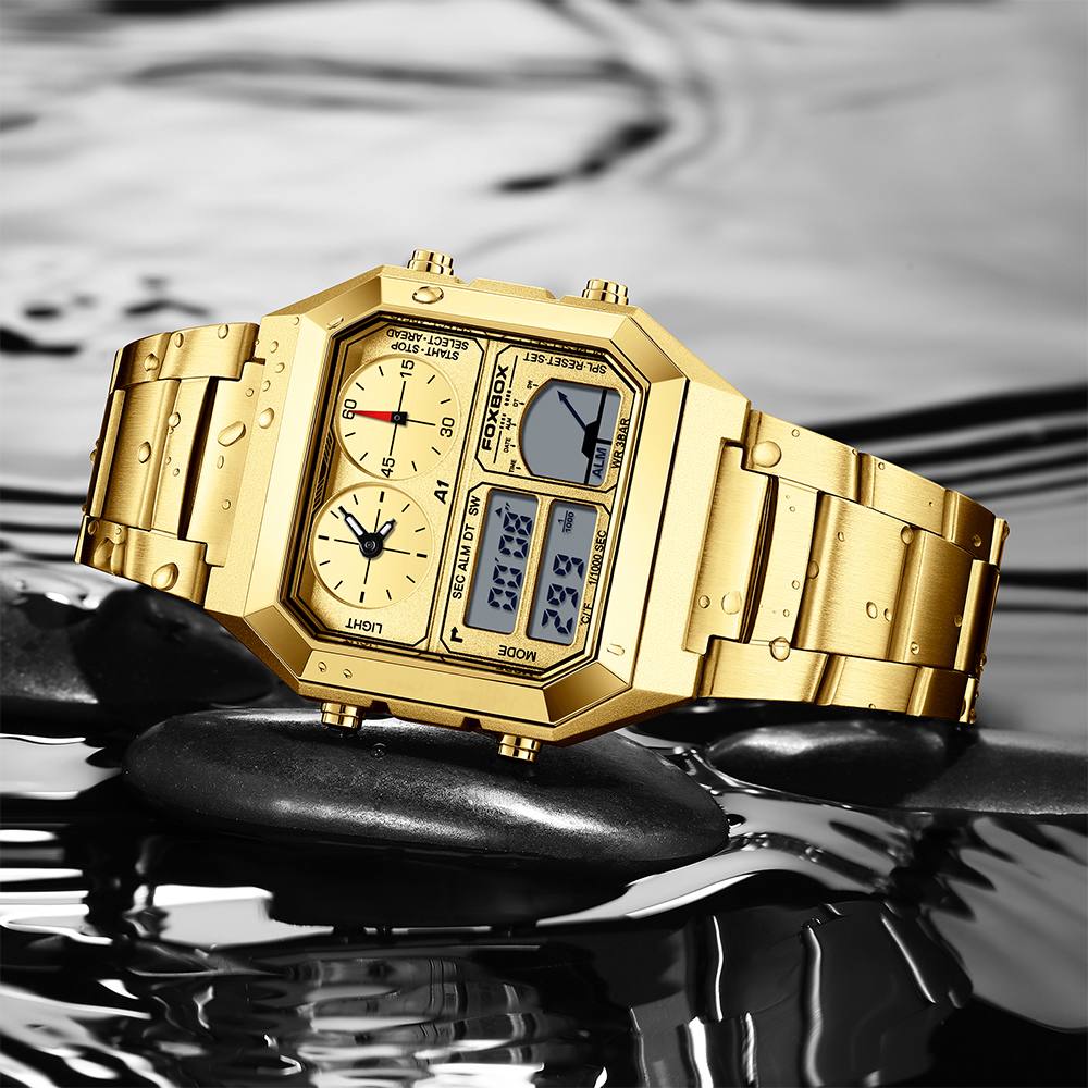 LIGE New Fashionable Simple Steel Strip Dual Display Electronic Watch Multi functional Waterproof Alarm Clock Sports Watch Watch for teenagers