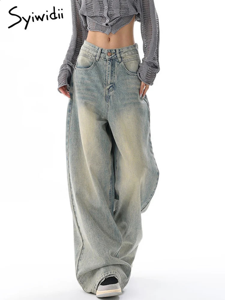 Syiwidii Baggy Wide Leg Jean Quality High Waisted Denim Pants Light Blue Full Length Korean Fashion Streetwear Y2K Jeans 241228