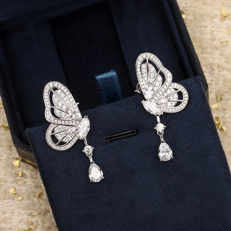 Summer high quality pure 925 Sterling Silver Trend Jewelry Ladies Sweet Butterfly exquisite drop ear clips 241226