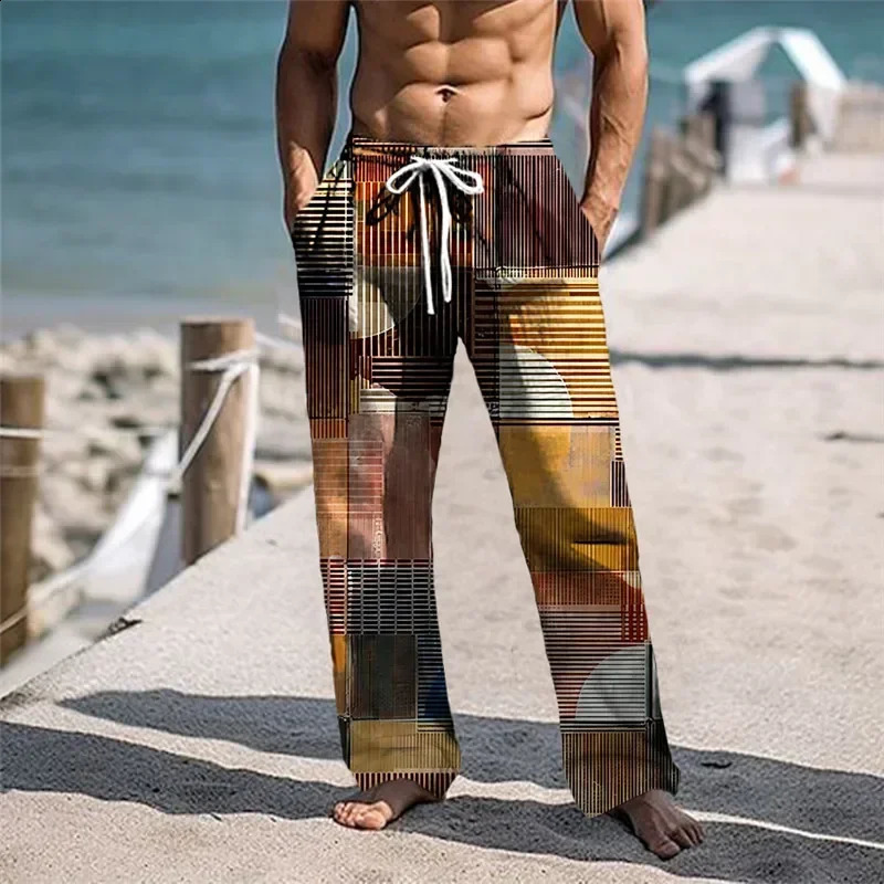 Retro plain mens casual wide leg pants fashionable wide leg pants Hawaiian loose beach pants 241227