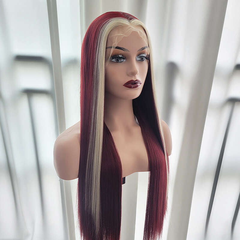 Chemical Fiber Front Lace 13X4 Women's Two-Color Split Long Straight Hair Half Hand Hook High Temperature Silk Wig Headband Kq2 Kq2