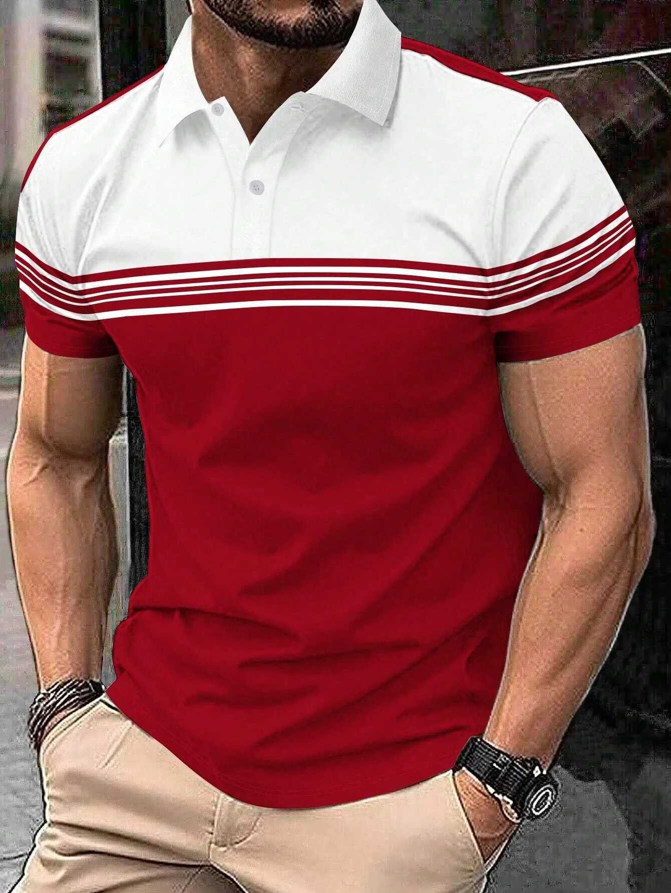 Summer Los Angeles Print Mens Short Sleeve Collar Tshirts Stripe shirt Shirt Breathable Loose Basic Splice Top Men Clothing X241228