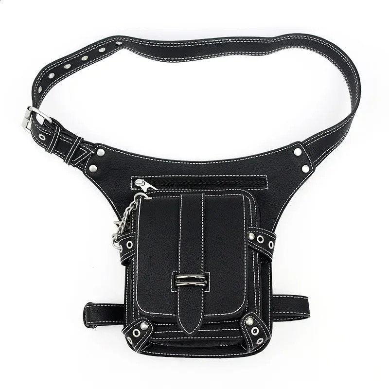 Fashion Simple Black Waist Bags for Men and Women Retro Punk PU Leather Outdoor Travel Fanny Pack Mobile Wallet Hanging Leg Bag 241228