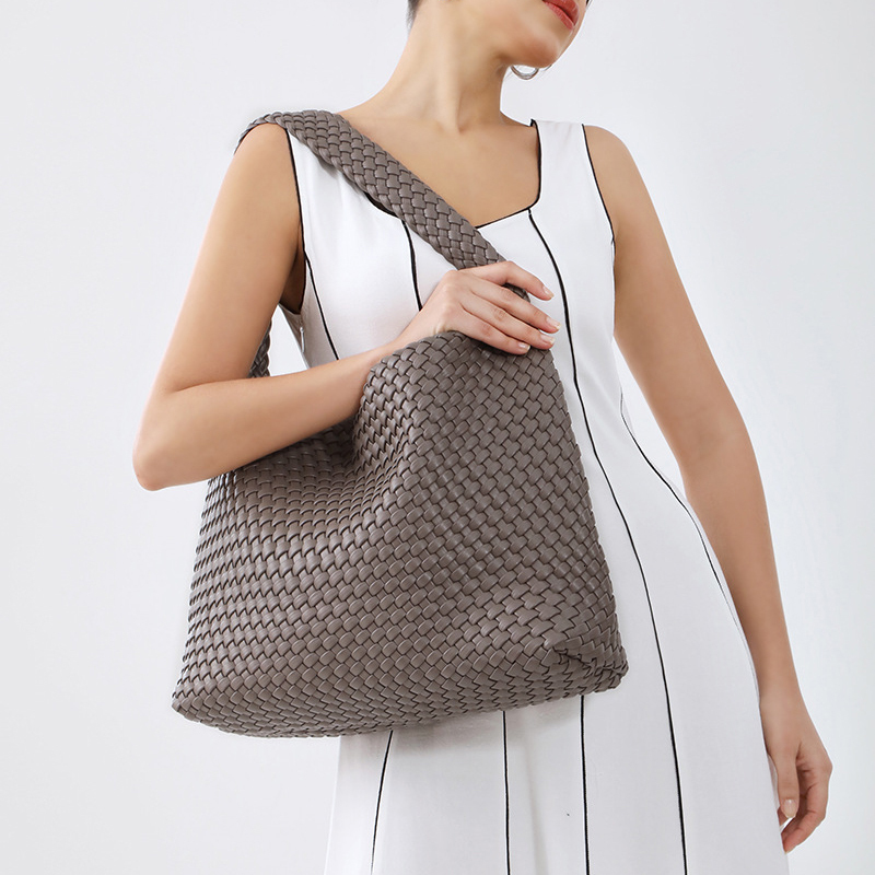 2024 New Vegan Leather Shoulder For Women Woven Soft Handmade Purses And Handbags Large Capacity Top-Handle Hobo Bag