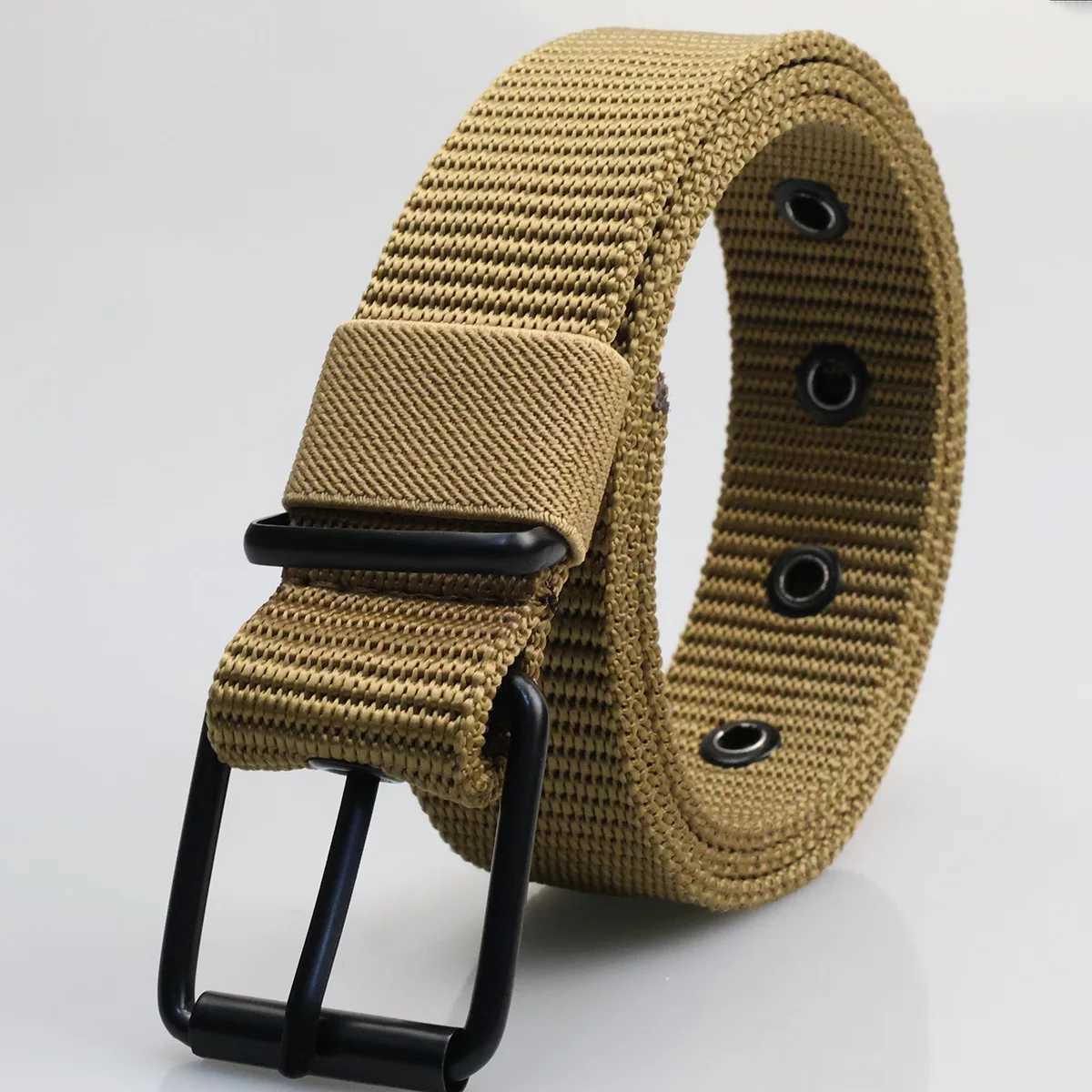 New Porous Buckle Canvas Strap Mens Fashion Edition with Student Military Training Extended Cowboy Design Strap W241228