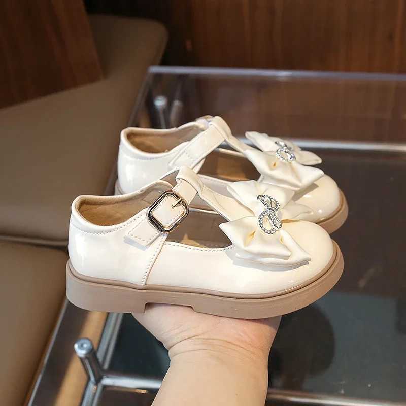 Children Leather Shoes for School Par Black White Girls Dress Shoes Kids Leather Flats T-strap Bow Simple Classic Buckle New W241228