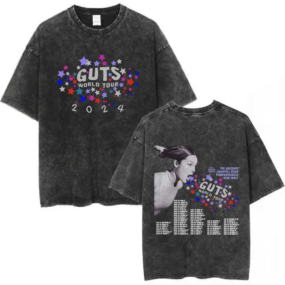 Guts 2024 World Tour Sour Vampire Vintage Washed T Shirts Men Women Fashion Casual T-shirts Cotton Loose T-shirt Fans Gift Tops X241228