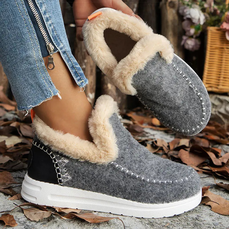 Womens Boots 2024 Women Winter Boots Fur Shoes Women Ankle Boots Snow Botas Mujer Slip On Winter Shoes Female Flat Footwear 241227