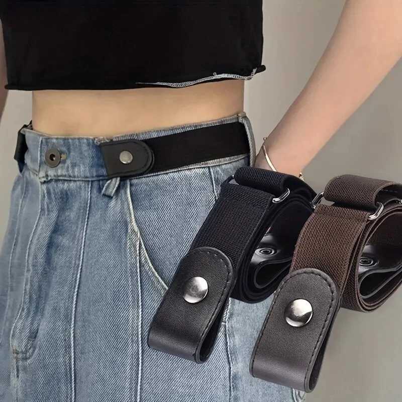 Simple And Fashionable Womens Belt Elastic Lazy Mens Belt Woven Invisible And Seamless Unisex Jeans Belt Length Adjustable W241228