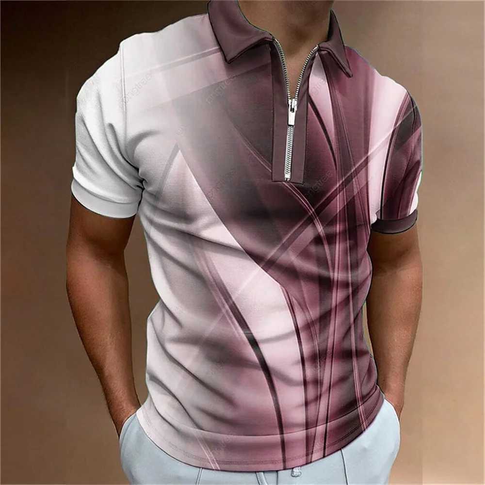 Mens shirt T-shirt Color Stripe Printed Zipper Summer Casual Mens Top Mens Simple Fashion shirt Shirt X241228